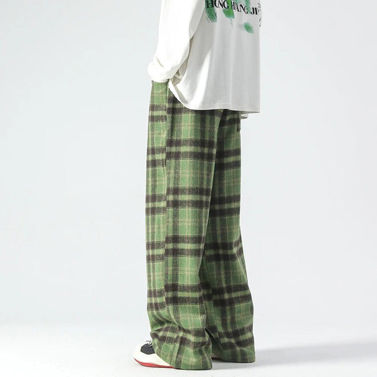 Wide Leg Pants - Plaid - Relaxed Fit - Loose Fit Pants - Men's Pants-Men's long pants-Chaps London-Chaps London