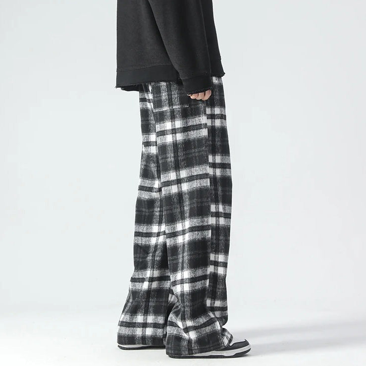 Wide Leg Pants - Plaid - Relaxed Fit - Loose Fit Pants - Men's Pants-Men's long pants-Chaps London-Chaps London
