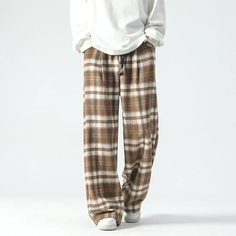 Wide Leg Pants - Plaid - Relaxed Fit - Loose Fit Pants - Men's Pants-Men's long pants-Chaps London-Chaps London