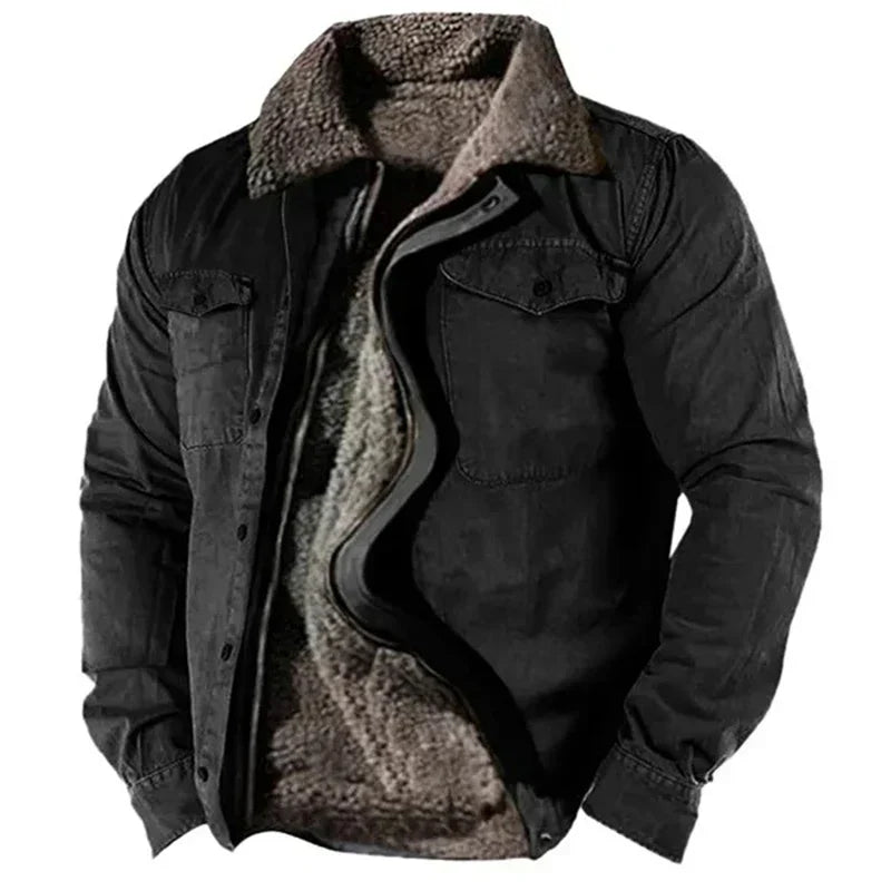 Winter Coat - Men's Zip Up Fleece Lined Jacket-Men's Winter Jacket-Chaps London-Black-S-Chaps London