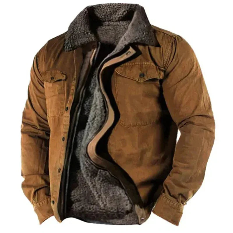 Winter Coat - Men's Zip Up Fleece Lined Jacket-Men's Winter Jacket-Chaps London-Brown-S-Chaps London