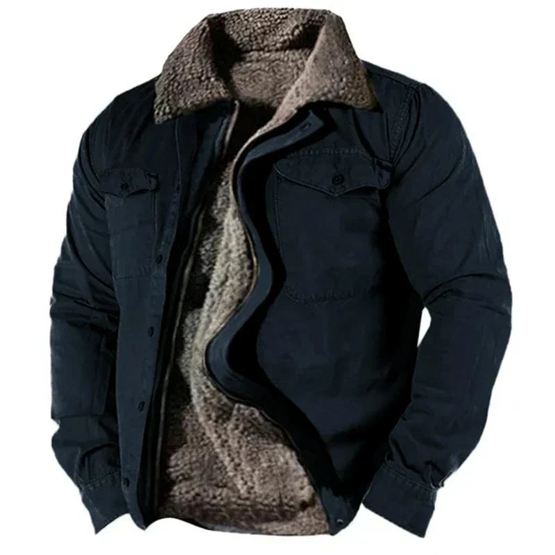 Winter Coat - Men's Zip Up Fleece Lined Jacket-Men's Winter Jacket-Chaps London-Dark Blue-S-Chaps London