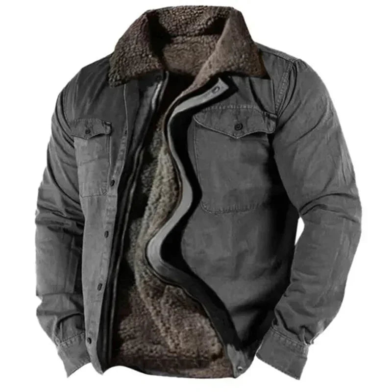 Winter Coat - Men's Zip Up Fleece Lined Jacket-Men's Winter Jacket-Chaps London-Dark Grey-S-Chaps London