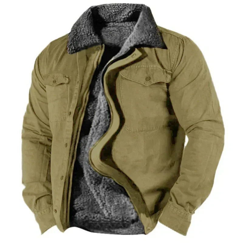 Winter Coat - Men's Zip Up Fleece Lined Jacket-Men's Winter Jacket-Chaps London-Khaki-S-Chaps London