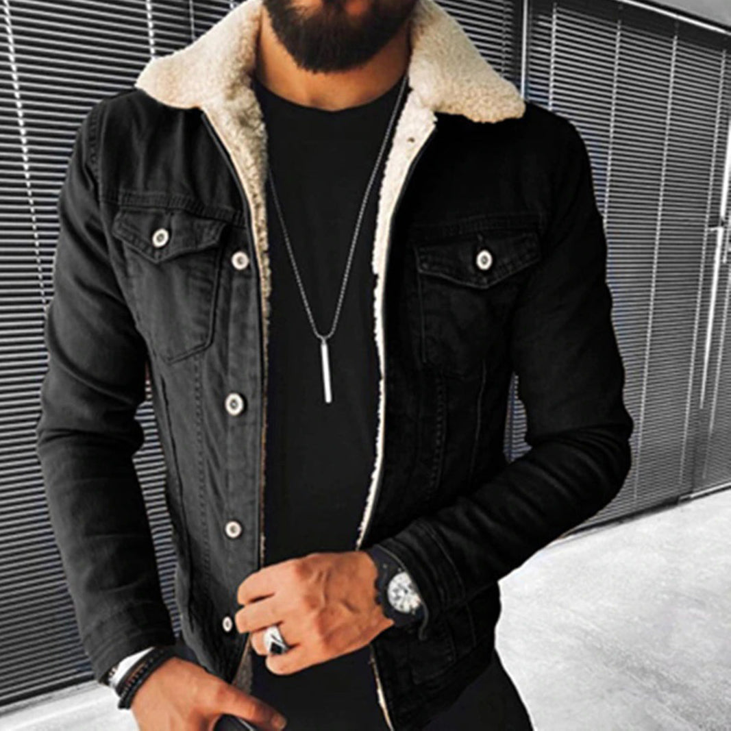 Winter Denim Jacket | Jean Jacket | Regular Fit | Fur Denim Jacket | Men's Jacket-Chaps London-Black-S-Chaps London