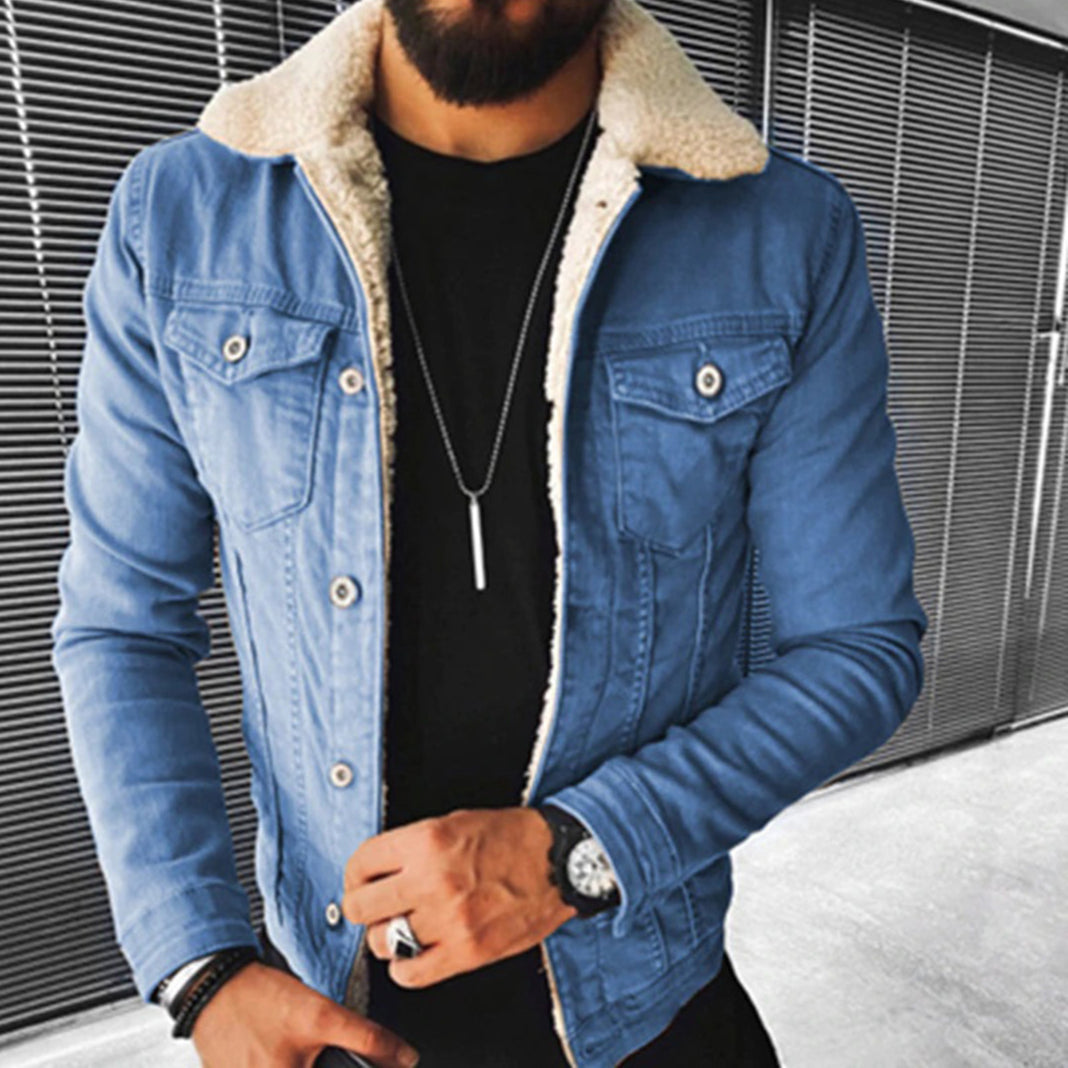 Winter Denim Jacket | Jean Jacket | Regular Fit | Fur Denim Jacket | Men's Jacket-Chaps London-Blue-S-Chaps London