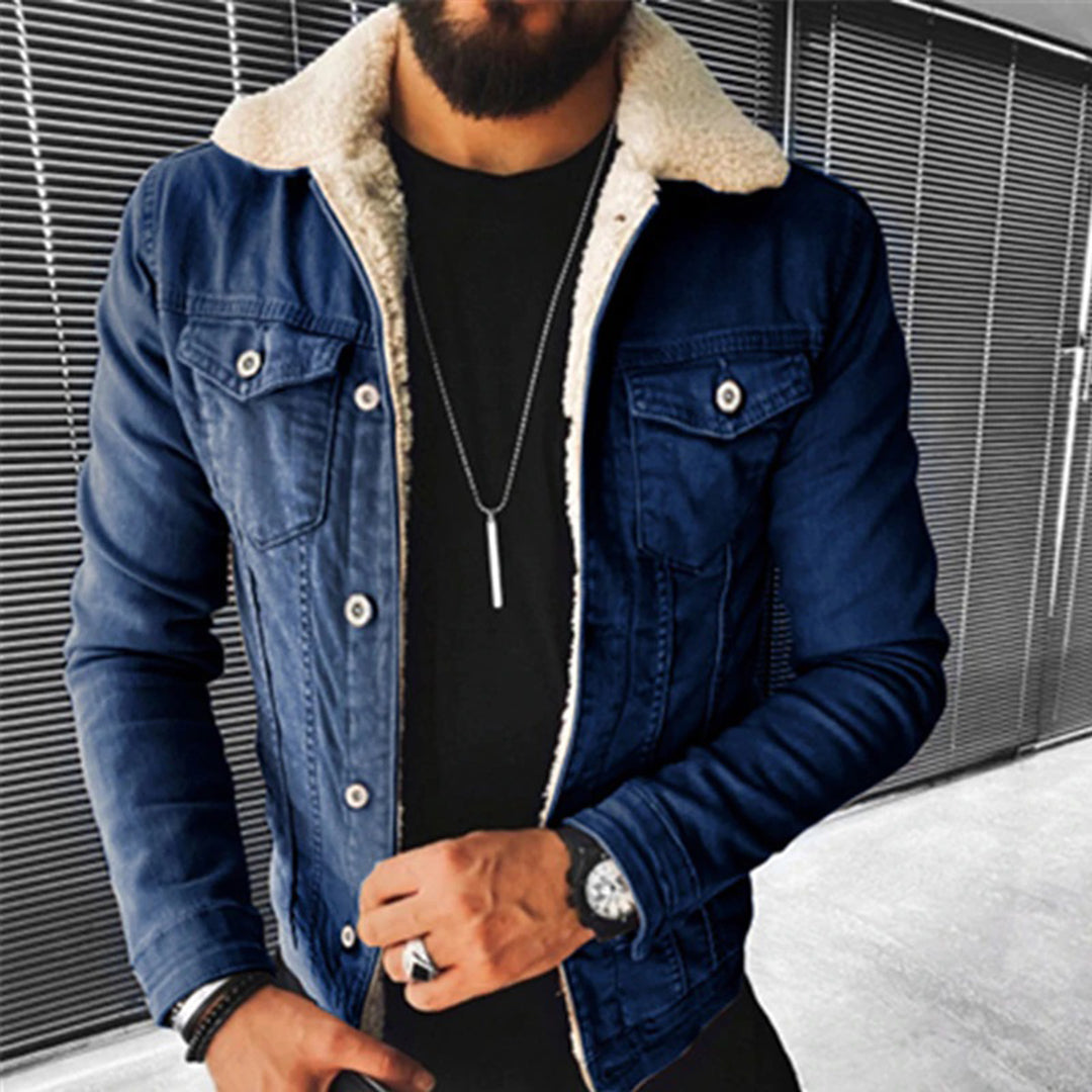 Winter Denim Jacket | Jean Jacket | Regular Fit | Fur Denim Jacket | Men's Jacket-Chaps London-Dark Blue-S-Chaps London