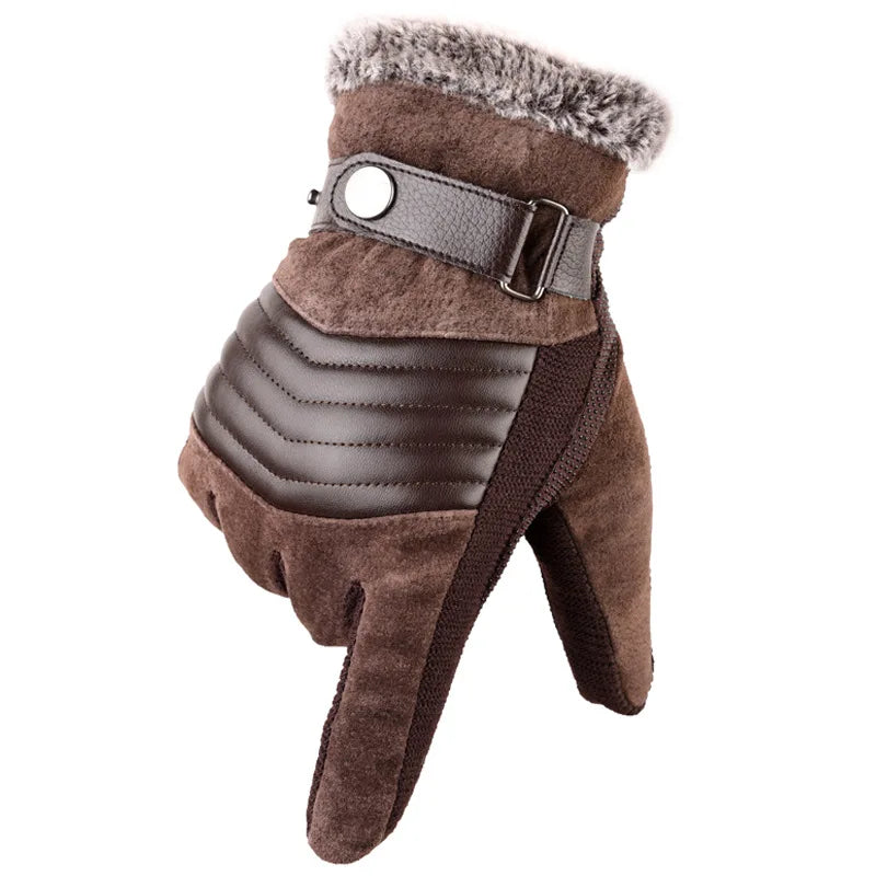 Winter Gloves - Warm - Fur Lined - Touchscreen Gloves - Men's Gloves-Gloves-Chaps London-Chocolate Brown-Chaps London