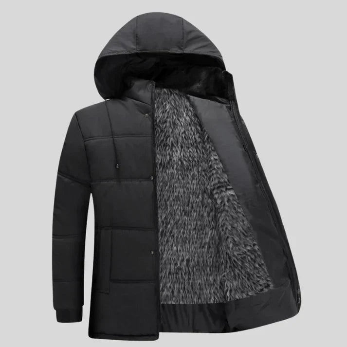 Winter Jacket - Hooded Fur Lined Men's Padded Jacket-Men's Winter Jacket-Chaps London-Black-Gray-XS-Chaps London