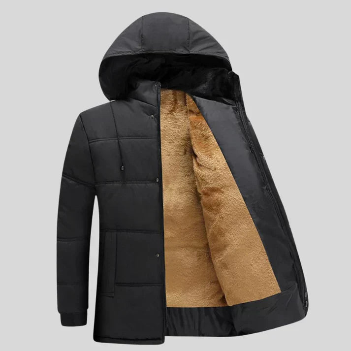 Winter Jacket - Hooded Fur Lined Men's Padded Jacket-Men's Winter Jacket-Chaps London-Black-Khaki-XS-Chaps London
