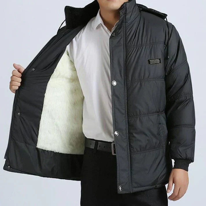 Winter Jacket - Hooded Fur Lined Men's Padded Jacket-Men's Winter Jacket-Chaps London-Black-White-XS-Chaps London