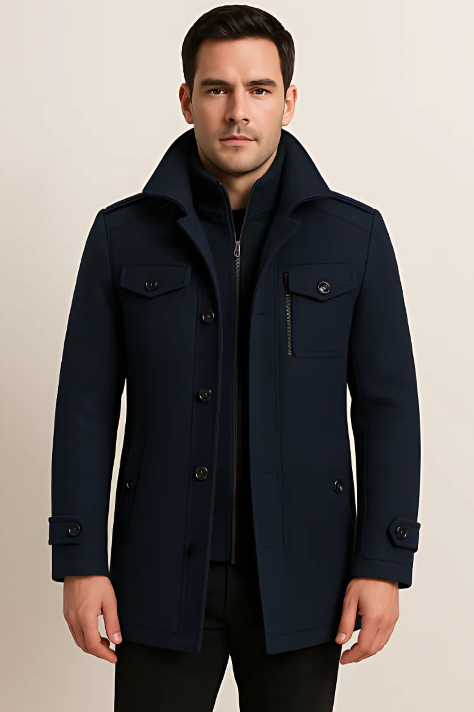 Winter Jacket - Men's Zip-Up Single Breasted Wool Jacket-Winterjacken-Chaps London-Chaps London