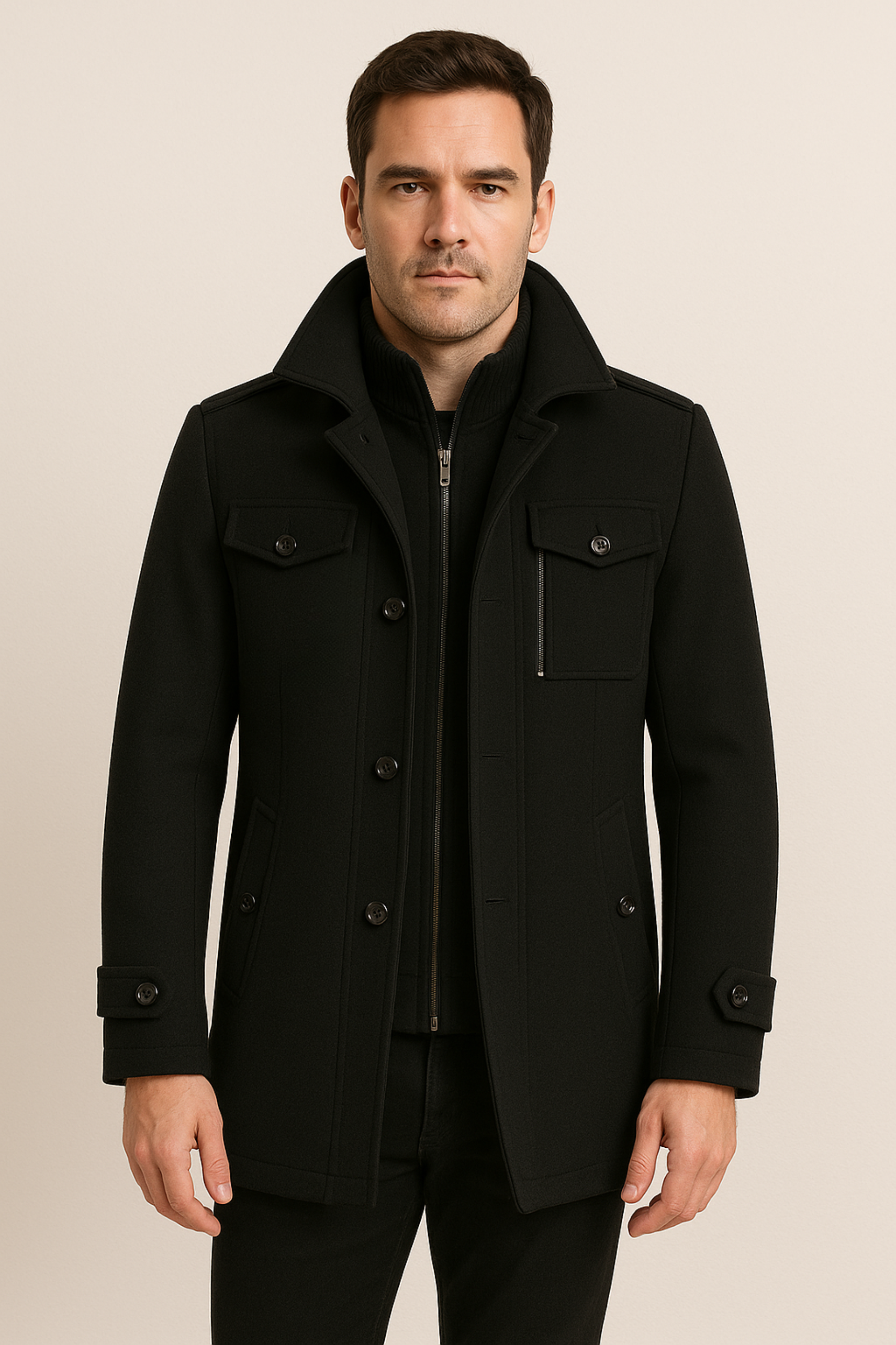 Winter Jacket - Men's Zip-Up Single Breasted Wool Jacket-Winterjacken-Chaps London-Chaps London