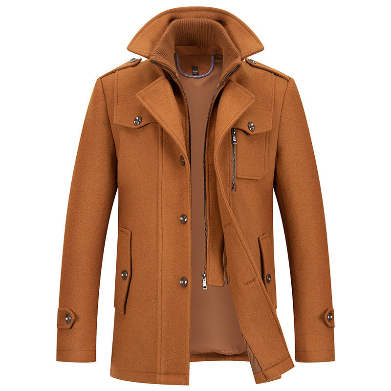 Winter Jacket - Men's Zip-Up Single Breasted Wool Jacket-Winterjacken-Chaps London-Khaki-XS-Chaps London