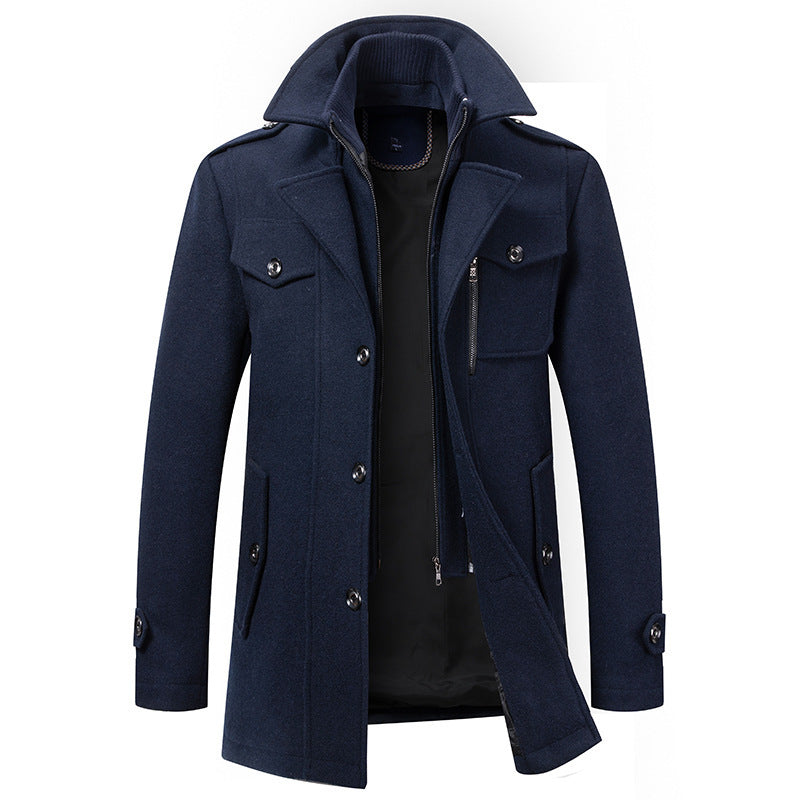 Winter Jacket - Men's Zip-Up Single Breasted Wool Jacket-Winterjacken-Chaps London-Navy Blue-XS-Chaps London