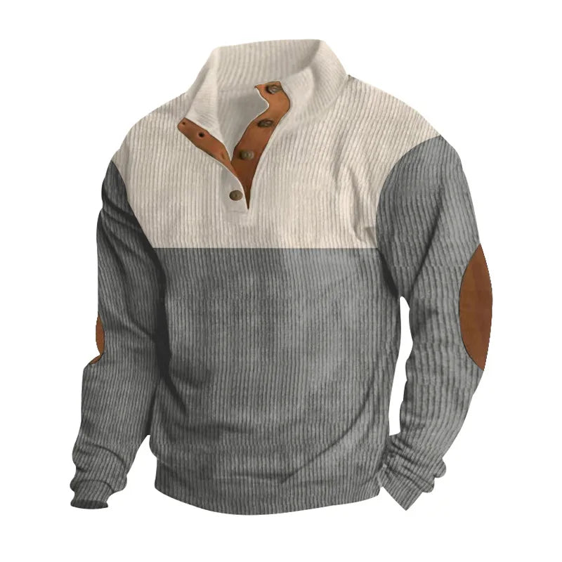 Winter Jumper - Men's Elbow Patches Button Neck Pullover-Men's Pullover Sweater-Chaps London-Grey-S-Chaps London