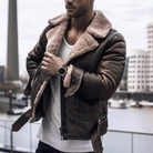 Winter Leather Jacket - Fleece Lined - Sherpa Lined - Biker Jacket - Men's Leather Jacket-Coats & Jackets-Chaps London-Dark Brown-S-Chaps London