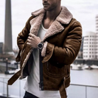 Winter Leather Jacket - Fleece Lined - Sherpa Lined - Biker Jacket - Men's Leather Jacket-Coats & Jackets-Chaps London-Light Brown-S-Chaps London