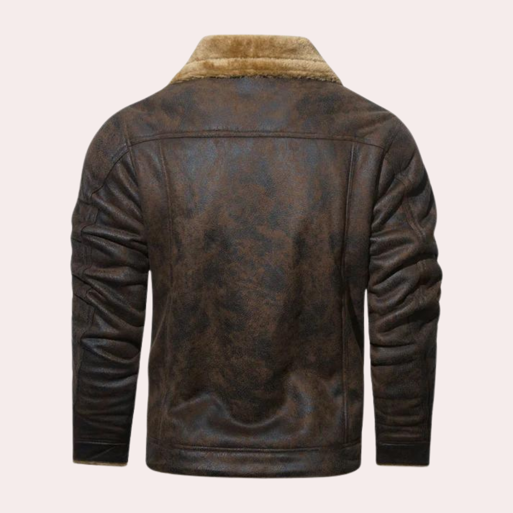 Winter Leather Jacket | Warm | Fleece Lined | Aviator Jacket | Men's Pilot Jacket -Bomber Jackets-Chaps London-Chaps London