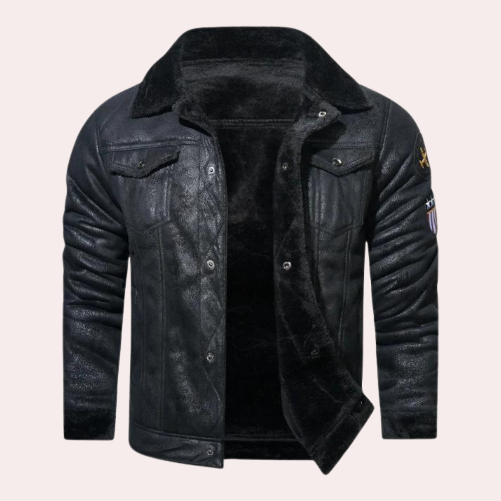 Winter Leather Jacket | Warm | Fleece Lined | Aviator Jacket | Men's Pilot Jacket -Bomber Jackets-Chaps London-Chaps London