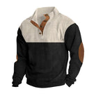 Winter Pullover - Elbow Patches - Button Neck - Sweater - Men's Clothing-Men's Pullover Sweater-Chaps London-Black-S-Chaps London