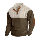 Winter Pullover - Elbow Patches - Button Neck - Sweater - Men's Clothing-Men's Pullover Sweater-Chaps London-Brown-S-Chaps London