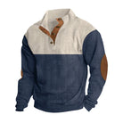 Winter Pullover - Elbow Patches - Button Neck - Sweater - Men's Clothing-Men's Pullover Sweater-Chaps London-Navy Blue-S-Chaps London