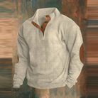 Winter Pullover - Men's Warm Button Neck Pullover Sweater with Elbow Patches-Men's Pullover Sweater-Chaps London-Beige-S-Chaps London