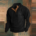 Winter Pullover - Men's Warm Button Neck Pullover Sweater with Elbow Patches-Men's Pullover Sweater-Chaps London-Black-S-Chaps London