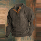 Winter Pullover - Men's Warm Button Neck Pullover Sweater with Elbow Patches-Men's Pullover Sweater-Chaps London-Brown-S-Chaps London