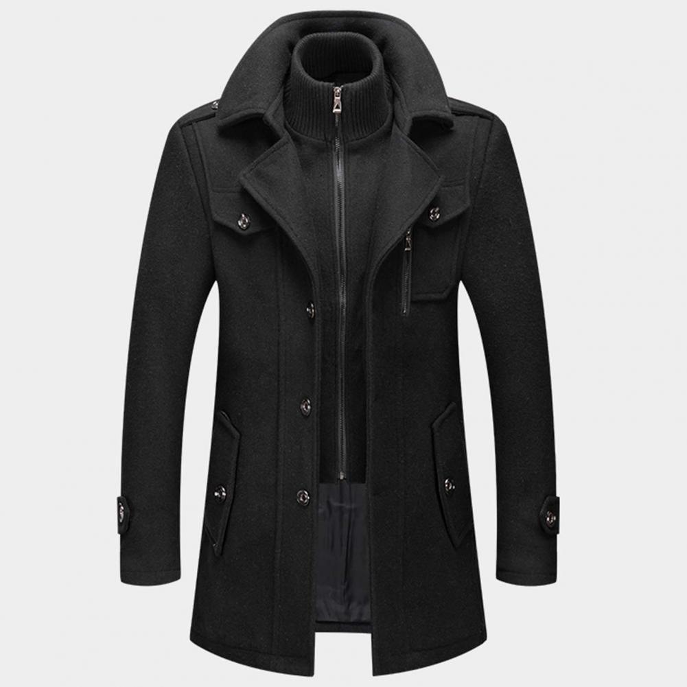 Wool Coat - Men's Mid Length Zip Up Jacket-Men's Wool Coat-Chaps London-Black-S-Chaps London