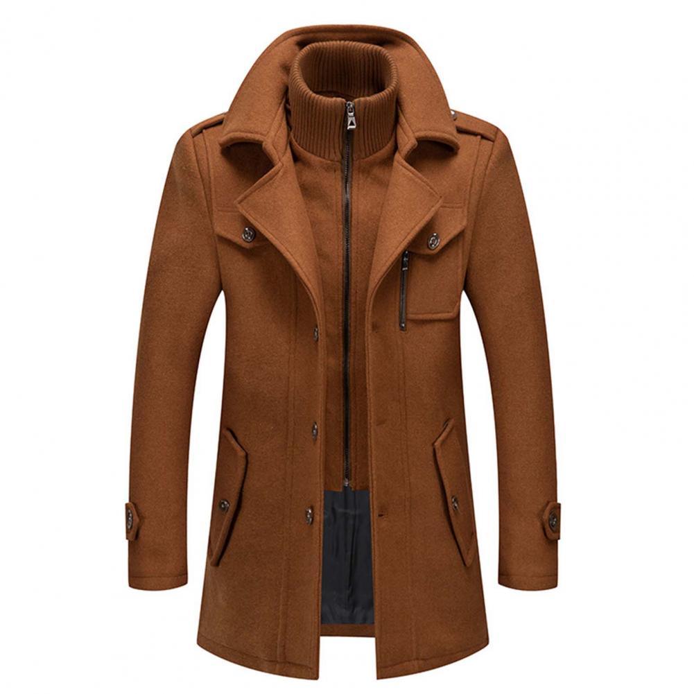 Wool Coat - Men's Mid Length Zip Up Jacket-Men's Wool Coat-Chaps London-Brown-S-Chaps London