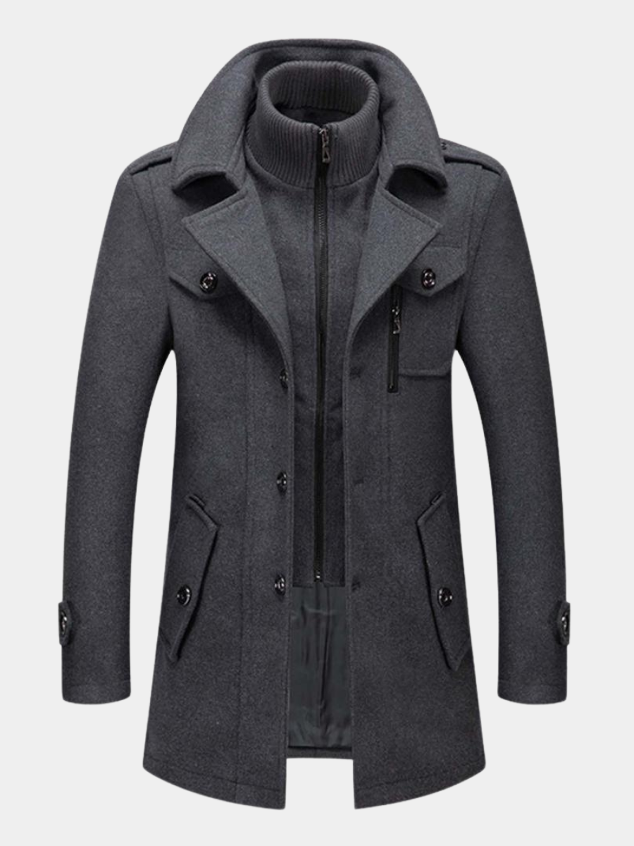 Wool Coat - Men's Mid Length Zip Up Jacket-Men's Wool Coat-Chaps London-Chaps London