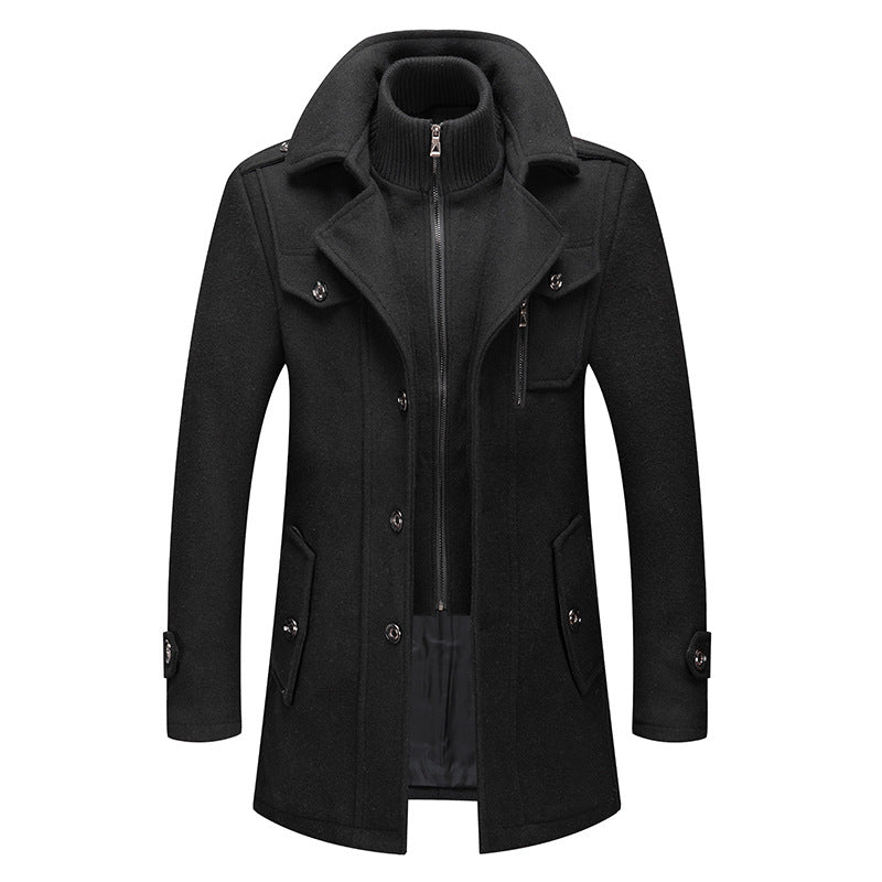 Wool Jacket | Double Layer | Single Breasted | Winter Trench Coat | Men's Winter Jacket -Trench Coats-Chaps London-Black-S-Chaps London