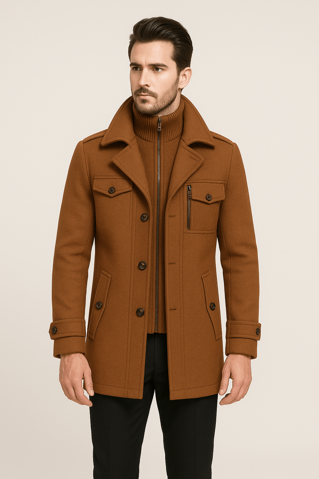 Wool Jacket | Double Layer | Single Breasted | Winter Trench Coat | Men's Winter Jacket -Trench Coats-Chaps London-Chaps London