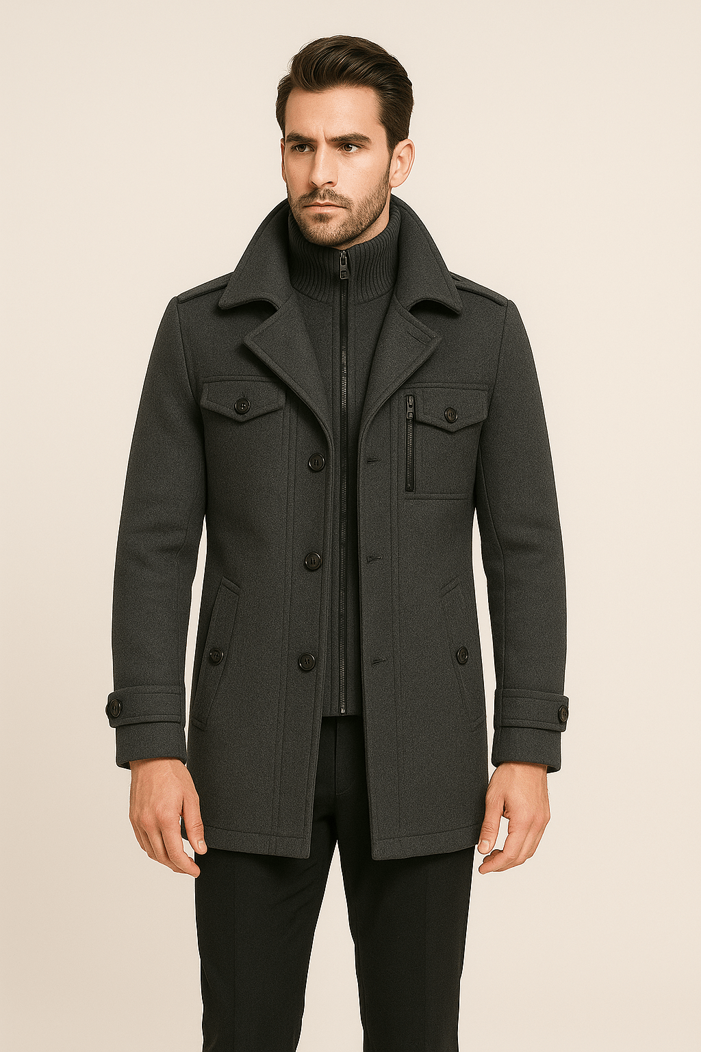 Wool Jacket | Double Layer | Single Breasted | Winter Trench Coat | Men's Winter Jacket -Trench Coats-Chaps London-Chaps London