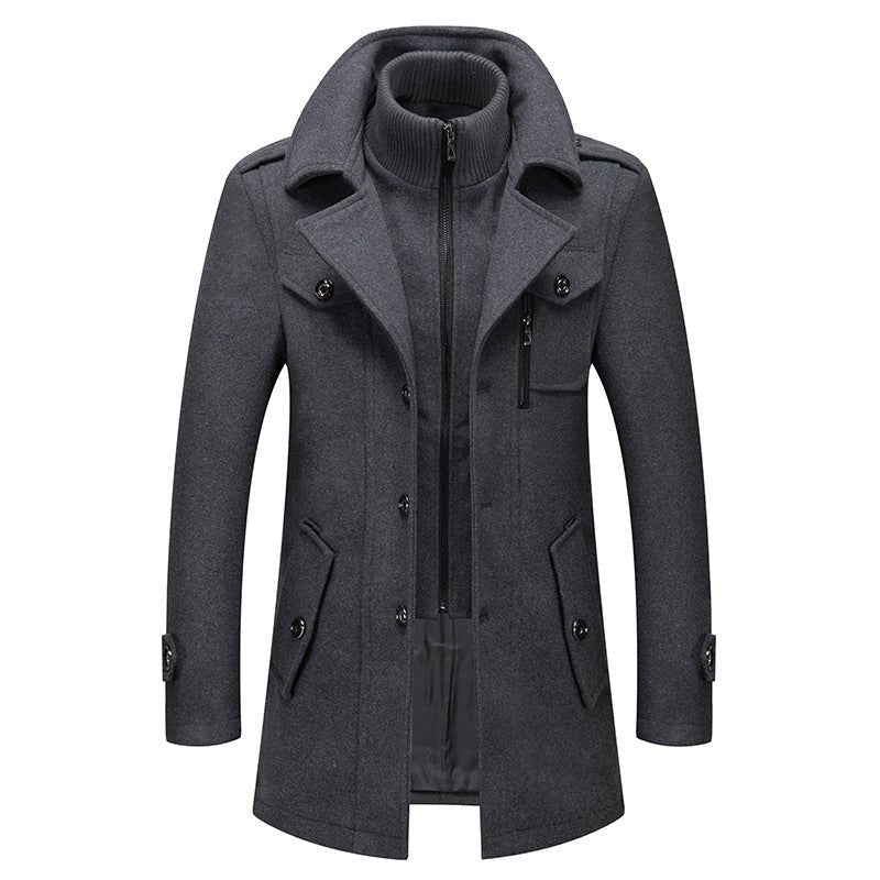 Wool Jacket | Double Layer | Single Breasted | Winter Trench Coat | Men's Winter Jacket -Trench Coats-Chaps London-Grey-S-Chaps London