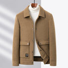 Wool Jacket - Men's Short Button-Up Jacket with Pockets-Chaps London-Khaki-M-Chaps London