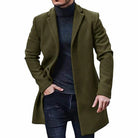 Wool Jacket - Single Breasted - Mid Length - Wool Trench Coat - Men's Winter Jacket-Chaps London-Army Green-M-Chaps London