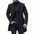 Wool Jacket - Single Breasted - Mid Length - Wool Trench Coat - Men's Winter Jacket-Chaps London-Black-M-Chaps London
