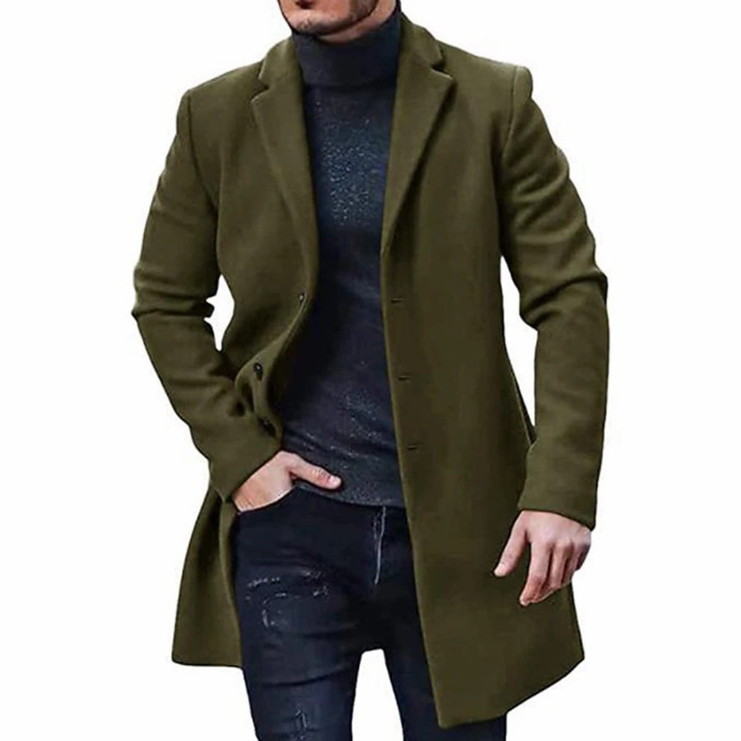 Wool Trench Coat - Men's Mid Length Single Breasted-Trench Coats-Chaps London-Army Green-M-Chaps London