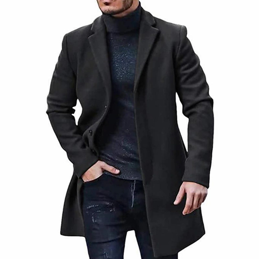 Wool Trench Coat - Men's Mid Length Single Breasted-Trench Coats-Chaps London-Black-M-Chaps London