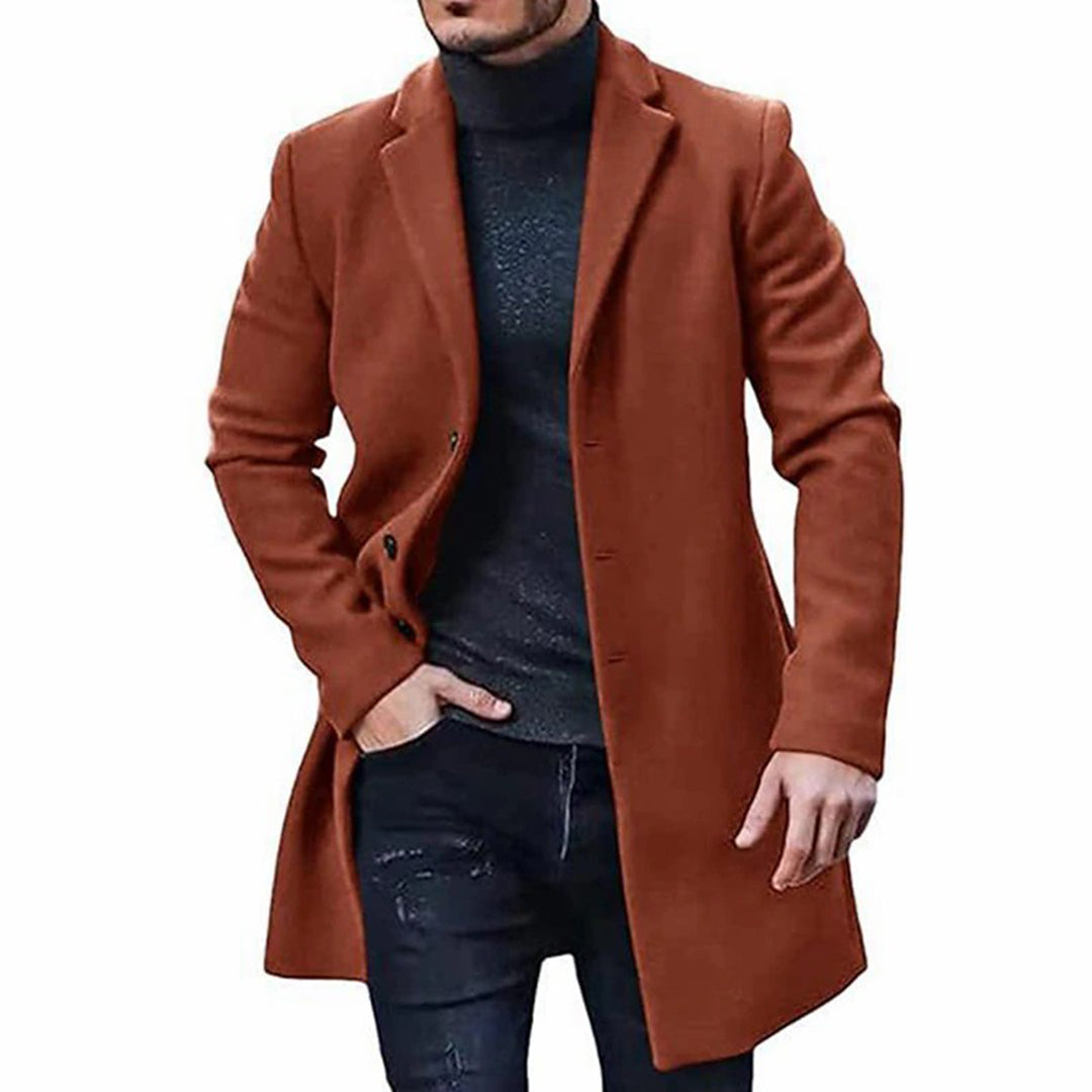 Wool Trench Coat - Men's Mid Length Single Breasted-Trench Coats-Chaps London-Brown-M-Chaps London