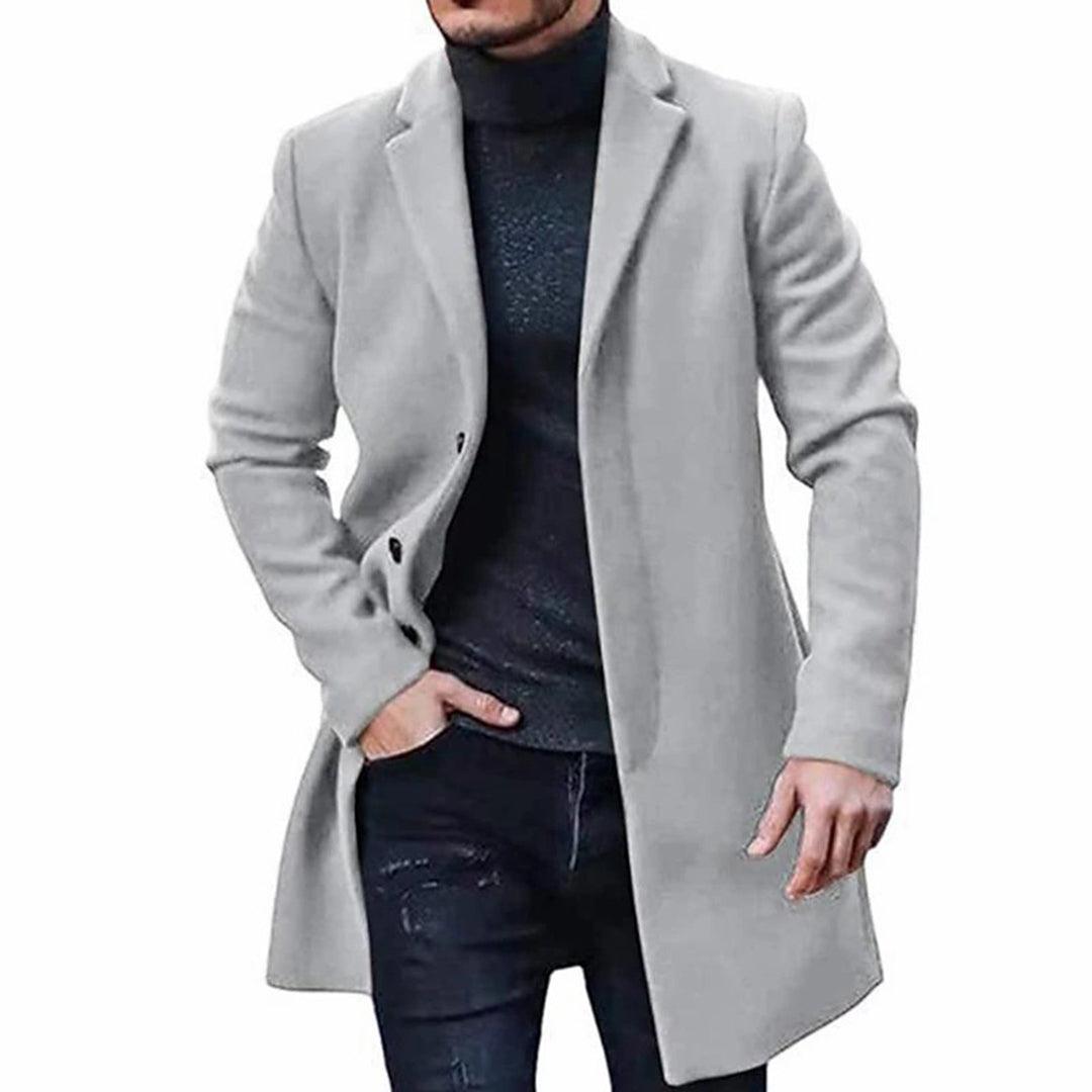 Wool Trench Coat - Men's Mid Length Single Breasted-Trench Coats-Chaps London-Grey-M-Chaps London