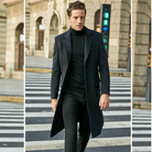 Wool Trench Coat - Men's Stylish Long Single Breasted Trench Coat-Men Coat-Chaps London-Black-S-Chaps London