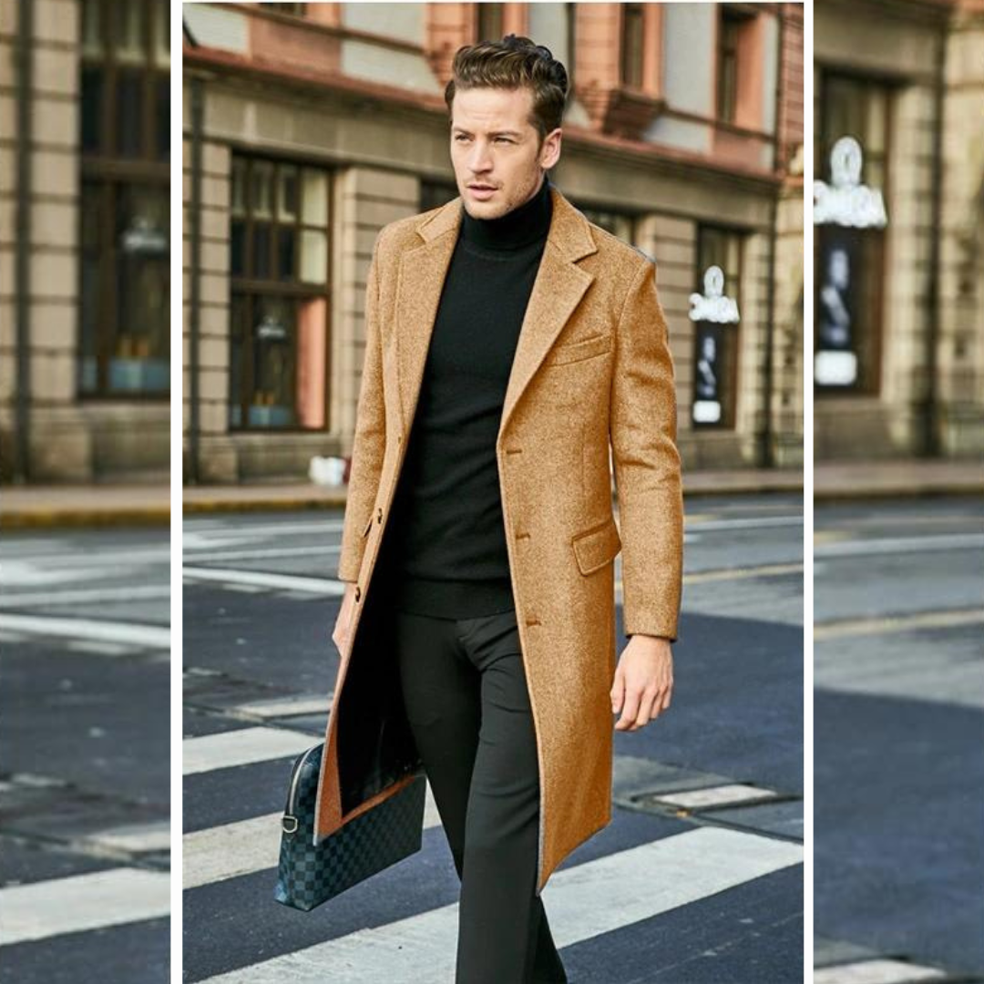 Wool Trench Coat - Men's Stylish Long Single Breasted Trench Coat-Men Coat-Chaps London-Brown-S-Chaps London