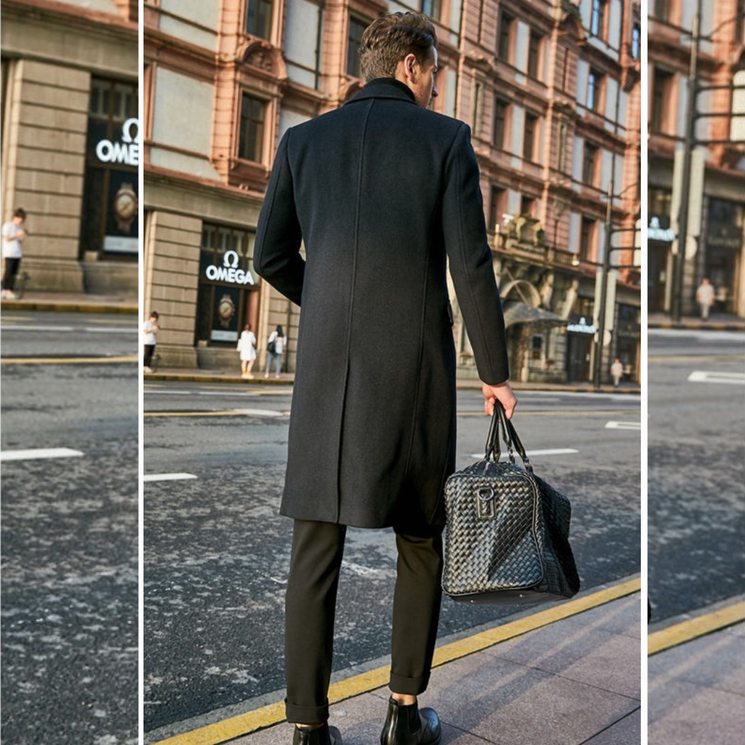 Wool Trench Coat - Men's Stylish Long Single Breasted Trench Coat-Men Coat-Chaps London-Chaps London
