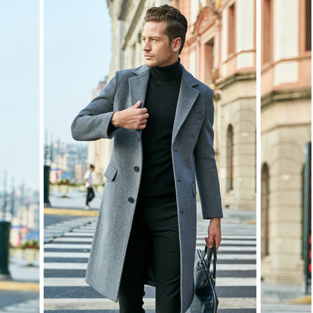 Wool Trench Coat - Men's Stylish Long Single Breasted Trench Coat-Men Coat-Chaps London-Chaps London