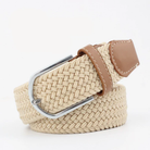 Woven Belt - Men's Braided Stretch Leather Trim-Men's Belt-Chaps London-Beige-30-34-Chaps London