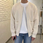 Zip Cardigan - Chunky - Rib Knit - Knit Cardigan - Men's Cardigan-Cardigans-Chaps London-Off-White-XS-Chaps London